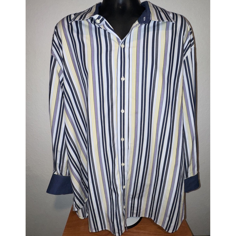 TailorByrd Men's Long Sleeve Shirt Size 4XL Contrast Cuffs Stripes